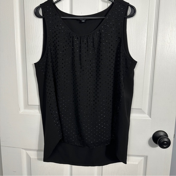 Jones New York tank, black, sz L, sheer top layer with sparkly polka dots - Picture 2 of 11